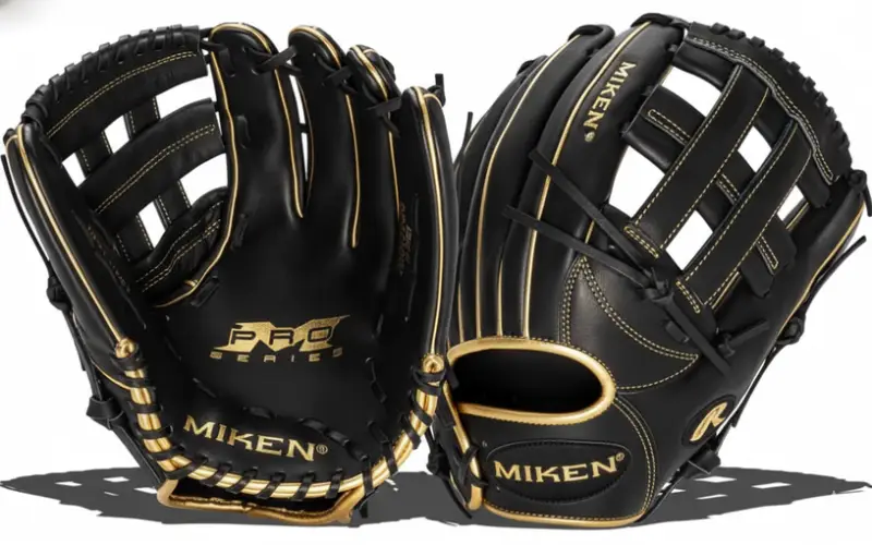 Miken PRO Series Slowpitch Softball Glove displayed showing its deep pocket design and premium leather construction.