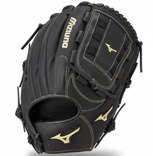 Mizuno Adult Premier Series Slowpitch Softball Glove displayed showing its proven slowpitch construction and Mizuno brand quality for competitive and recreational infielders.