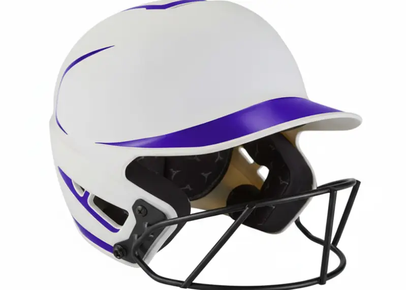 Mizuno F6 fastpitch softball batting helmet with face mask featuring durable shell construction and comfortable padded interior.