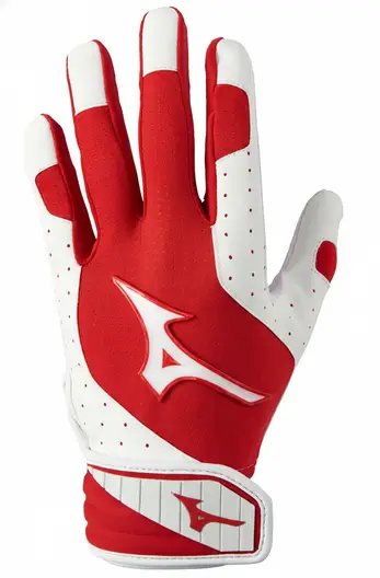 Mizuno Finch Softball Padded Batting Gloves displayed showing their padded palm construction and softball-specific design for high-volume hitters who want vibration management.