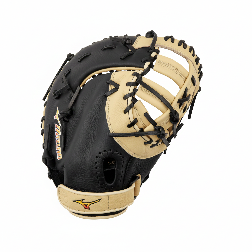 Mizuno Franchise First Base Mitt displayed showing its quality leather construction and first base mitt-specific rounded pocket design.
