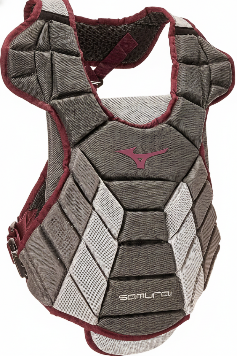 Mizuno Samurai 13" Chest Protector displayed showing its compact youth-appropriate construction and Samurai platform design for younger competitive catchers.