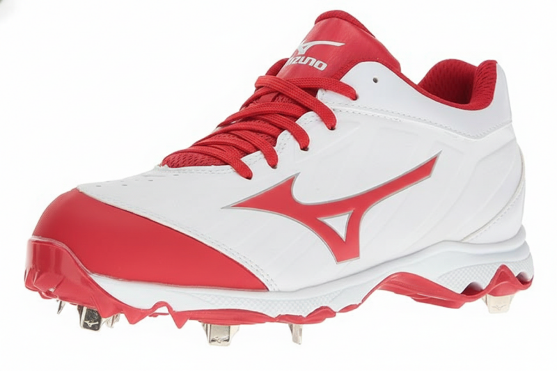 Mizuno Women's 9-Spike Advanced Sweep 3 Softball Shoe in low cut metal design with 9-spike outsole plate built for directional grip on natural grass and dirt at the competitive fastpitch level.