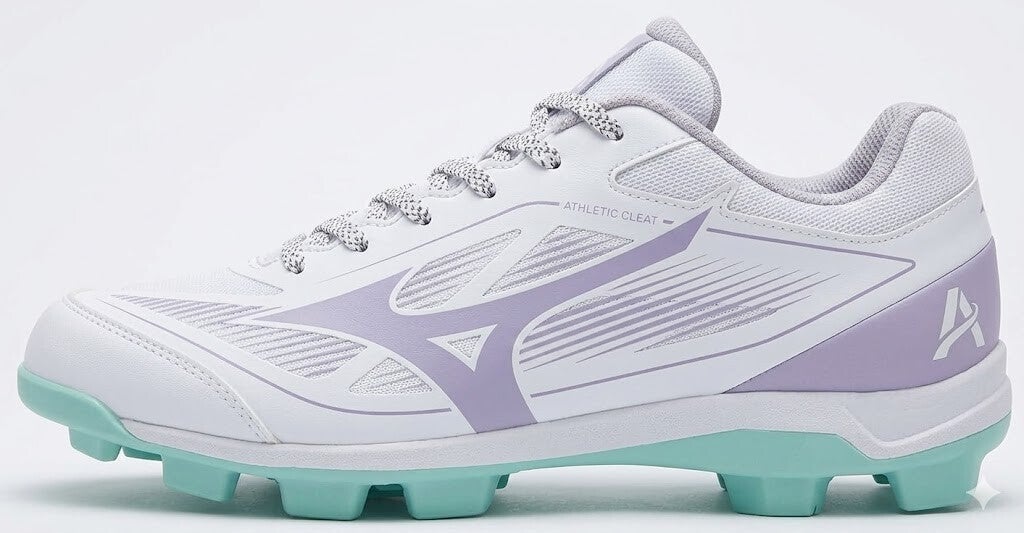 Mizuno Women's Cushionrevo Finch TPU Spike softball cleats with TPU spike plate and Cushionrevo midsole built for turf-legal competitive traction beyond what standard molded rubber delivers.