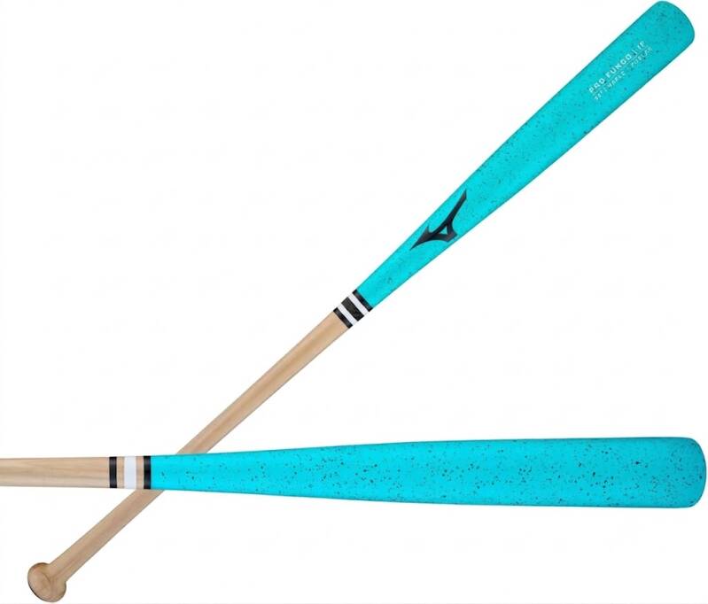 Mizuno Pro Fungo in natural wood with the Mizuno Runbird logo, a pro-grade fungo for hitting practice.