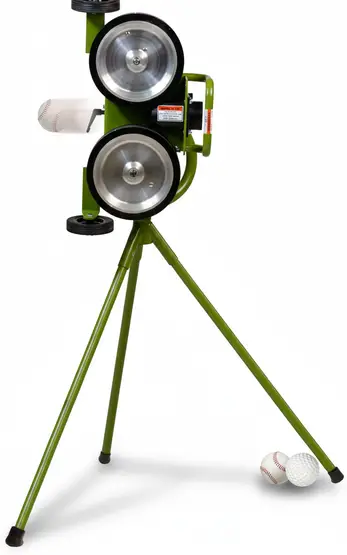 Mound Yeti Baseball Softball Pitching Machine with mound-compatible design delivering pitches from regulation mound height and angle for pitcher development and mound-position batting practice.