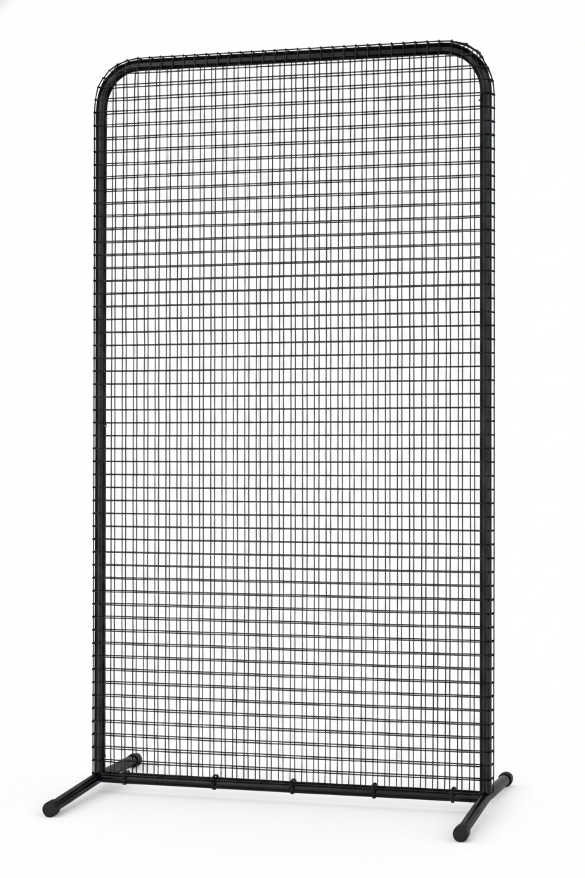 Professional baseball pitching screen for batting practice and training sessions.