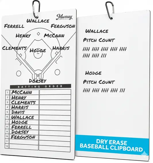 Murray Sporting Goods Dry Erase Coaches Clipboard displayed showing its double-sided dry-erase surface and portable coaching clipboard design.