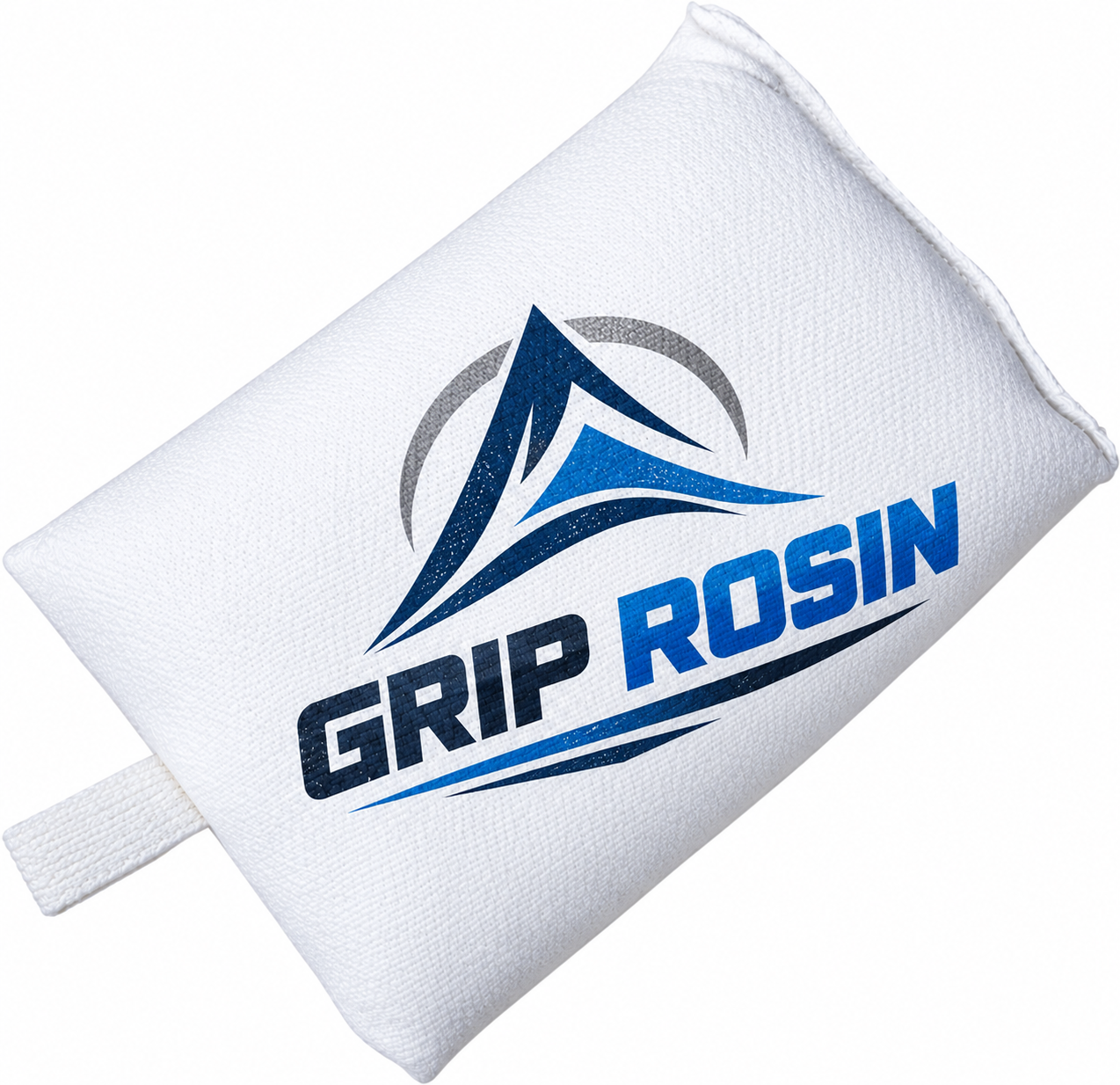 Rosin bag by Natureonics, white terry cloth pouch with a fabric loop tab.