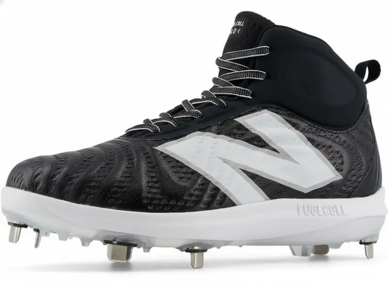 New Balance FuelCell 4040 V7 Mid metal baseball cleat with mid-cut ankle support and responsive FuelCell cushioning for competitive high school and adult players.