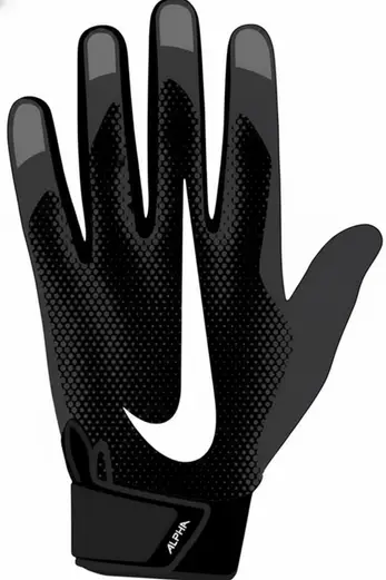 Nike Alpha batting gloves in black with textured grip palm and Nike swoosh logo on the back of the hand.
