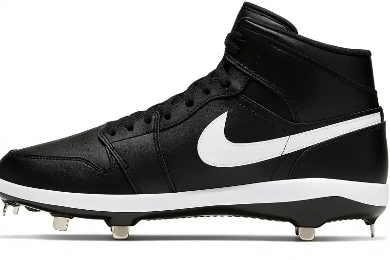 Nike Jordan 1 Retro MCS Baseball Cleat displayed showing its iconic Jordan 1 high-top upper construction and molded baseball spike outsole.