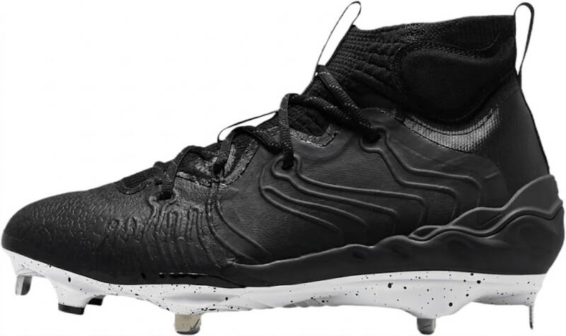 Nike Men's Alpha Huarache NXT Baseball Cleats displayed showing its React foam midsole and metal cleat plate construction on a neutral background.