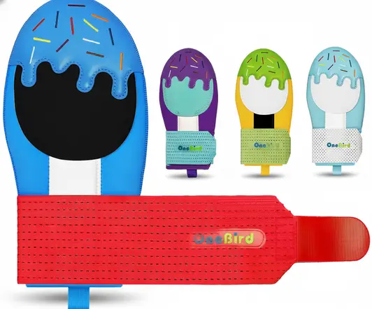 OneBird sliding mitt with medium-density foam padding and adjustable wrist strap on a neutral background.