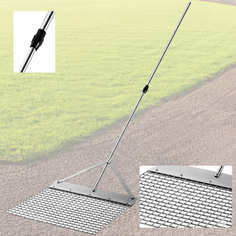 Otoolling baseball field drag mat with steel head and brace, adjustable aluminum handle for infield leveling and surface maintenance