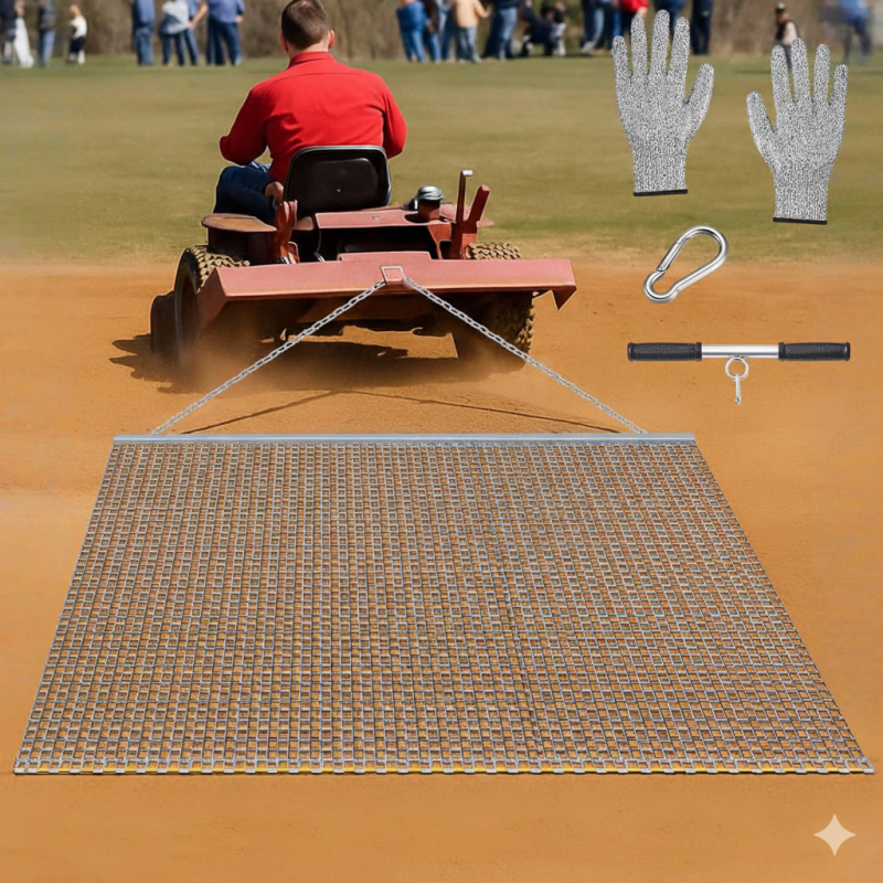 Otoolling Heavy Duty Drag Mat ATV UTV with zinc-plated steel construction resisting rust and corrosion from regular wet clay and outdoor moisture contact.
