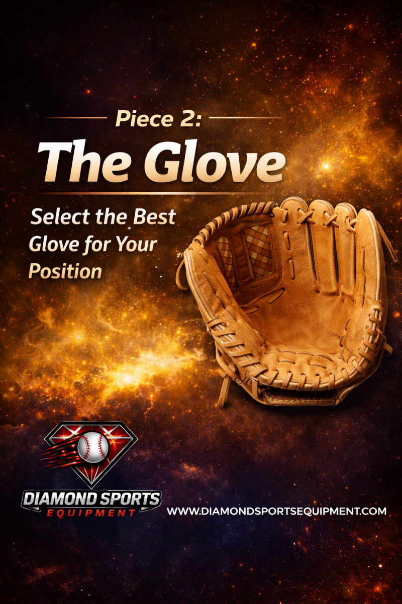 Piece 2 baseball glove selection by position guide infographic with leather glove and nebula background