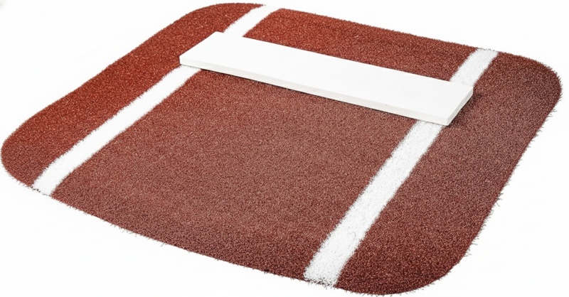 Portolite throw-down softball pitching mat with built-in spikes for stable, non-slip pitching