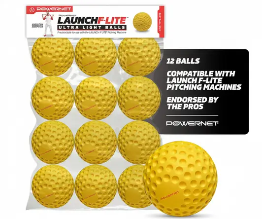 PowerNet Launch F-Lite pitching machine used for softball and baseball batting practice with adjustable pitch settings