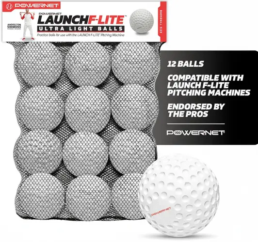 Portable PowerNet Launch F-Lite pitching machine delivering consistent baseballs for batting practice training.