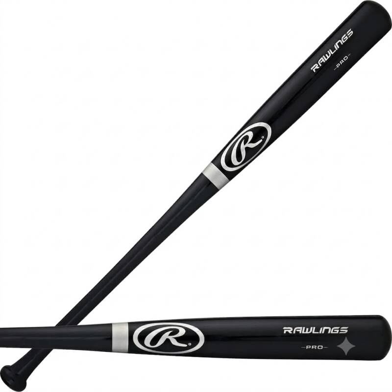 Rawlings Adirondack Ash Wood Bat with a -3 drop in black with the white Rawlings logo and Pro stamp on the barrel.