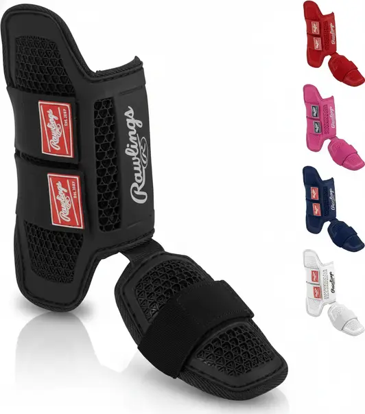 Rawlings 3-Piece Design Batter's Leg Guard with modular shin, ankle, and foot protection components for complete lower body coverage.