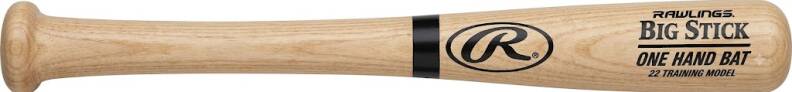 Rawlings BIG STICK One Hand Training Bat in wood with the Rawlings logo, a one-handed trainer for isolating each arm in swing drills.