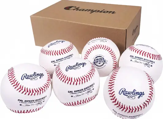 Rawlings Cal Ripken Baseballs Competition Grade RCAL1 displayed showing their Cal Ripken certified construction and competition-grade baseball design.