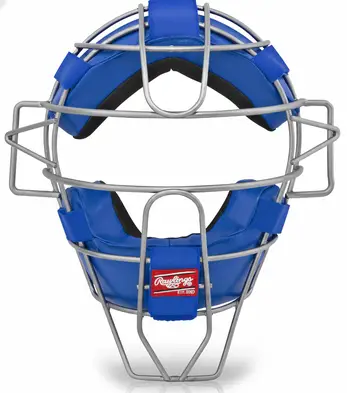 Rawlings Catcher's Umpire Facemask Cage displayed showing its replacement wire cage construction for extending helmet useful life on compatible designs.