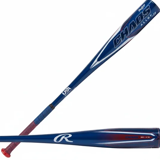 Rawlings Chaos USA baseball bat angled to display barrel and branding, built for youth competitive play.