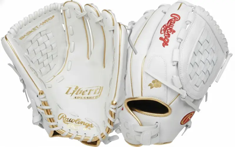Rawlings Liberty Advanced Fastpitch Softball Glove displayed showing its proven leather construction and pitcher-appropriate closed web design for competitive fastpitch pitchers.