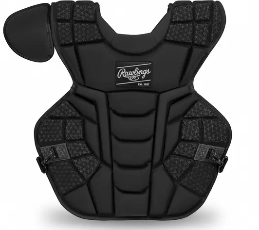 Rawlings MACH Catcher's Chest Protector displayed showing its competitive foam construction and adjustable fit system for baseball and softball catchers.