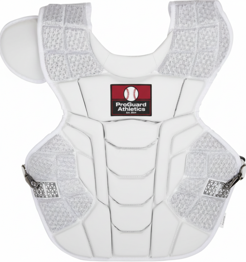 Rawlings MACH catcher’s chest protector featuring advanced ventilation, reinforced padding, and pro-level protection behind the plate