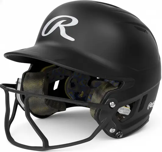 Rawlings MACH HI-VIZ Fastpitch Softball Batting Helmet displayed showing its advanced MACH shell construction and attached face guard design.
