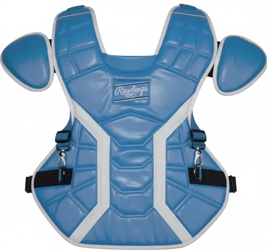 Rawlings MACH PRO Series Catcher's Chest Protector displayed showing its premium foam construction and adjustable fit system for competitive baseball catchers.