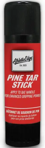 Rawlings Pine Tar Stick shown displaying its compact housing and classic firm pine tar formula application tip.