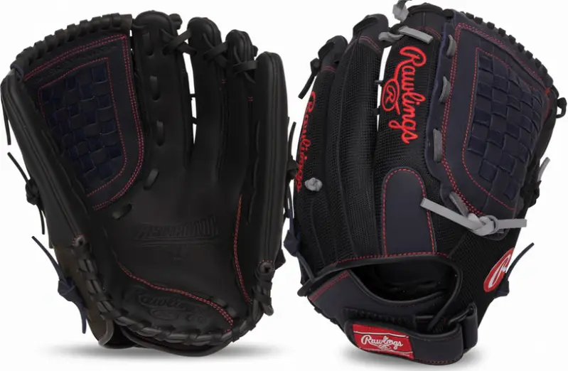 Rawlings Renegade Adult Ball Glove displayed showing its accessible leather construction and crossover outfield design for recreational baseball and slowpitch players.