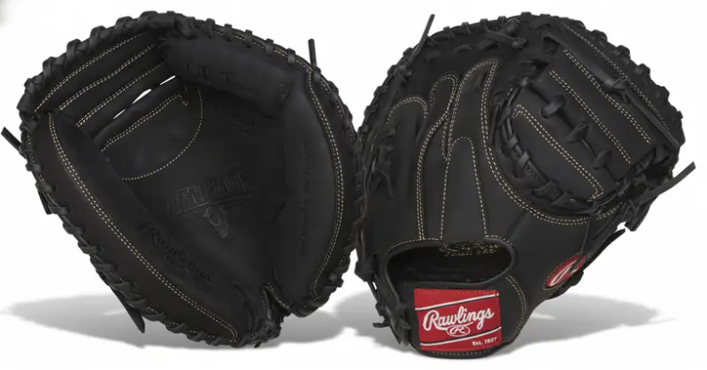 Rawlings Renegade Youth Baseball Glove displayed in catcher's configuration showing its accessible leather construction for youth and recreational slowpitch catchers.