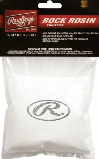 Rawlings Rock Rosin Bag displayed against a white background showing its round woven fabric construction and reinforced seams.