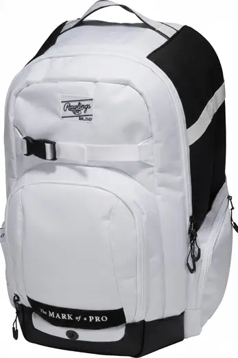 Rawlings The Journey softball equipment backpack with organized storage compartments, bat sleeves, and durable player gear design.