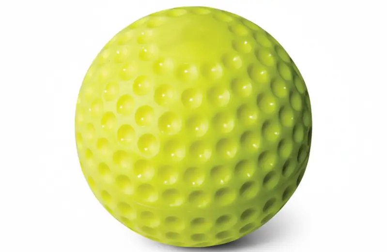 Bright yellow Rawlings dimple pitching machine baseballs engineered for consistent flight during batting practice.