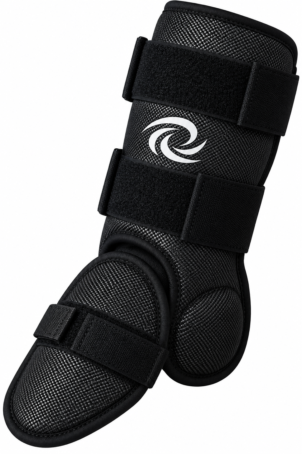 Baseball leg guard by Rawxy, in black with adjustable straps.