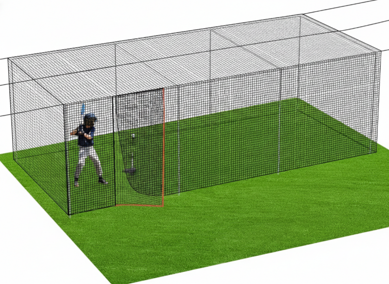 Batting cage net for baseball and softball training, available in multiple sizes.