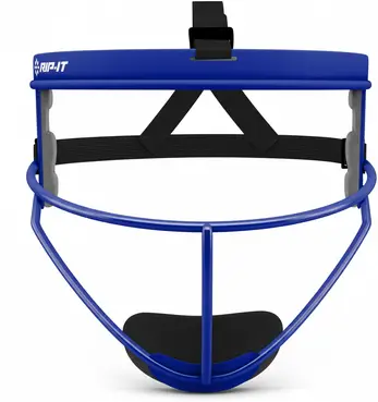 RIP-IT Original Defense Softball Face Mask displayed showing its steel wire cage and adjustable strap system against a clean background.