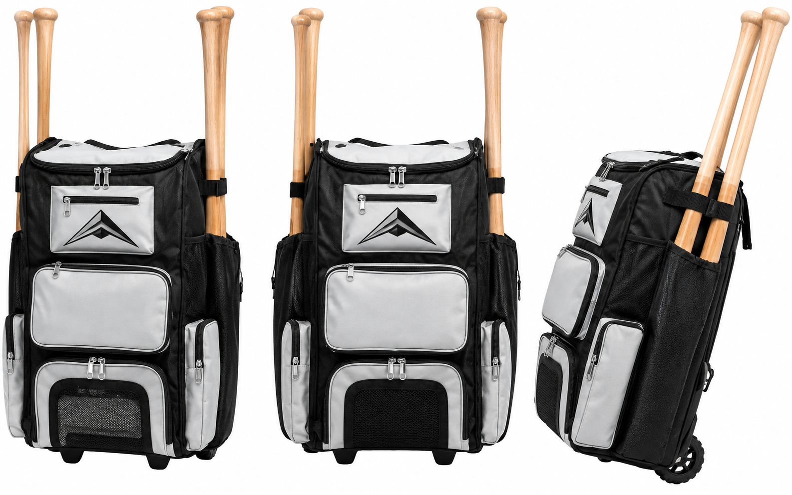 Catcher's gear bag with wheels by Rovark, in black and gray.