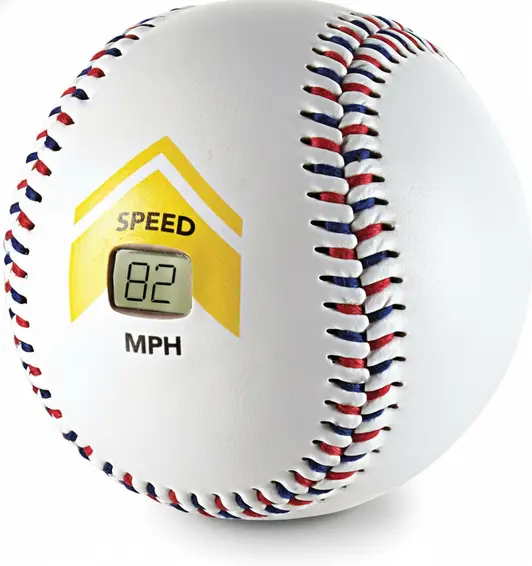 SKLZ Bullet Ball Baseball Pitching Speed Sensor with ball-integrated velocity sensor and digital readout system on a neutral background.