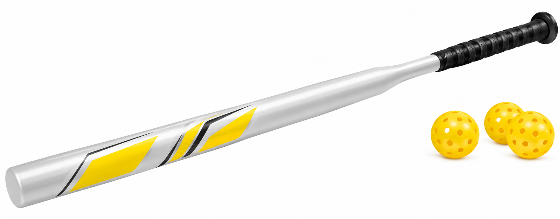 Weighted training bat by SKLZ, the Power Stick in silver with practice balls.