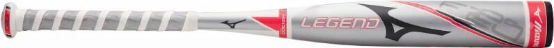 Mizuno Softball Bats F20 Youth Tee Ball Softball Bat, a silver bat with red and black lettering and a white grip.