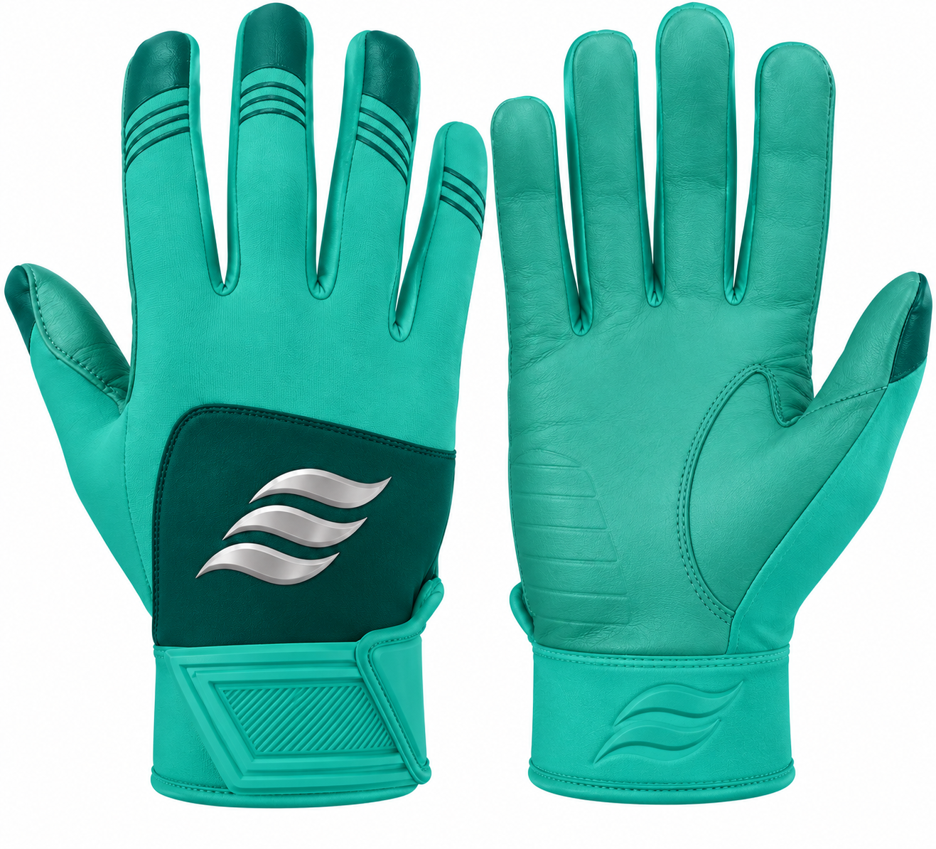 Batting gloves by SSK in teal, with dark green accents.