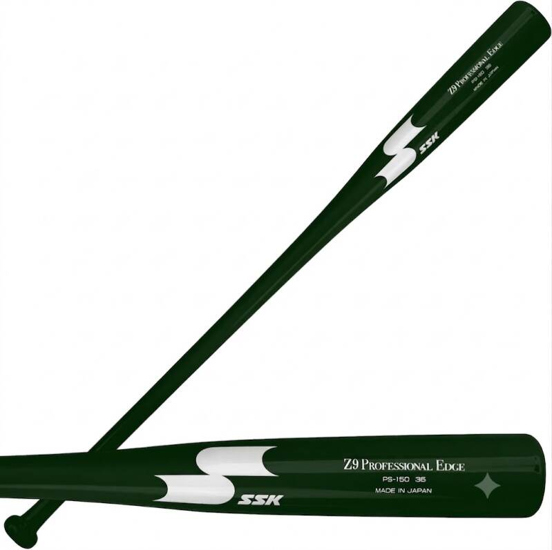 SSK Z9 Professional Edge Comp Coaches Wood Fungo Bat in dark green with white SSK logo, a Japan-made fungo bat for coaches hitting practice grounders and fly balls.